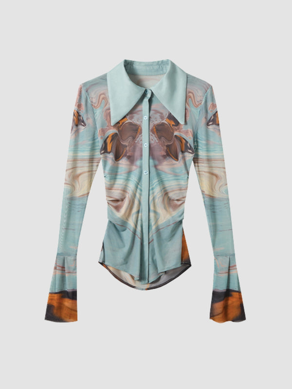 WLS "Gagosian" Printed Stretch Mesh Shirt