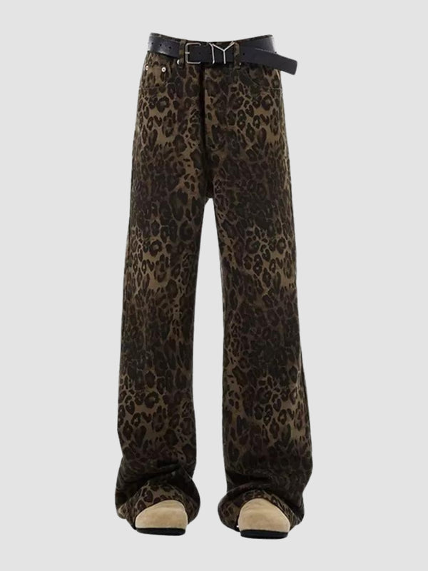 WLS Retro Leopard Print Straight Loose Pants