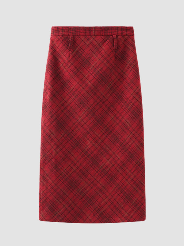 WLS Plaid Straight Slim Long Skirt