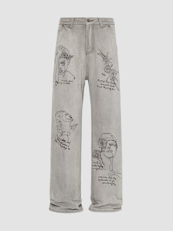 WLS Retro Hand Painted Graffiti Jeans