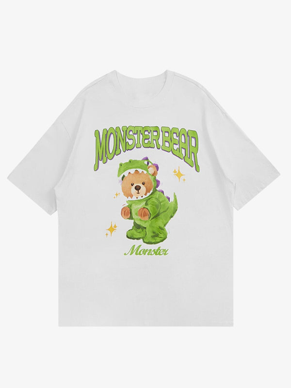 WLS Cartoon Dinosaur Bear Print Tee