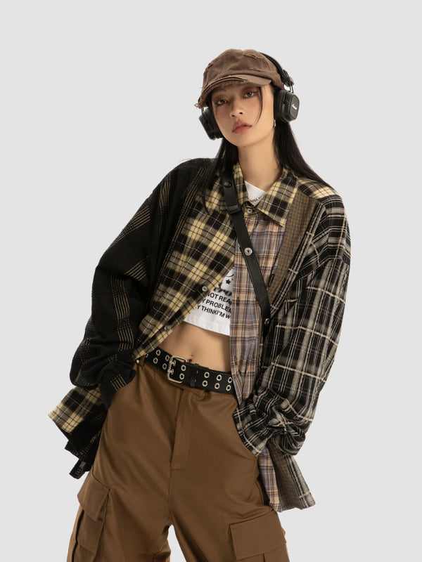 WLS Spliced Retro Thin Women Shirt Jacket