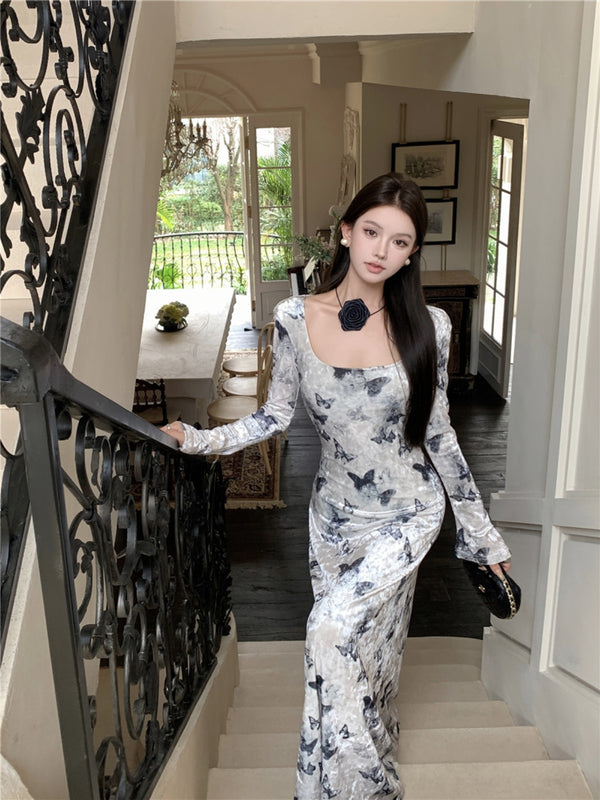 WLS White Butterfly Fit Velvet Dress