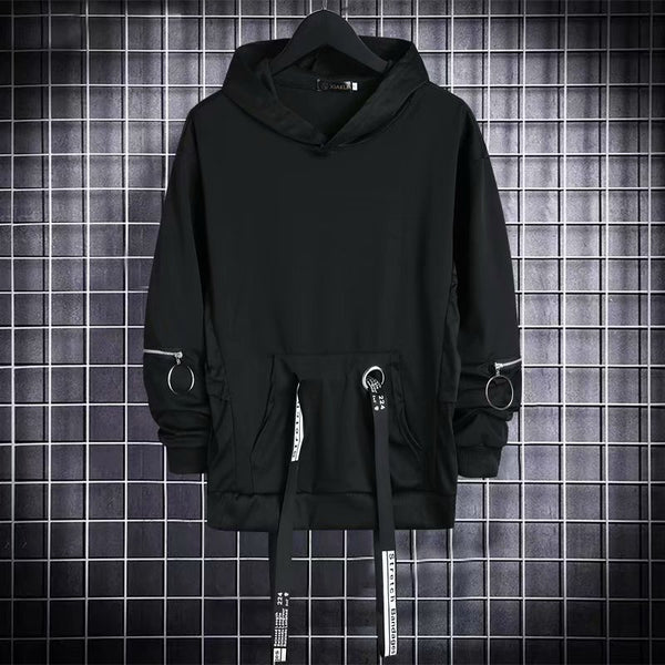 WLS Black Hooded Long Streamer Stylish Hoodie