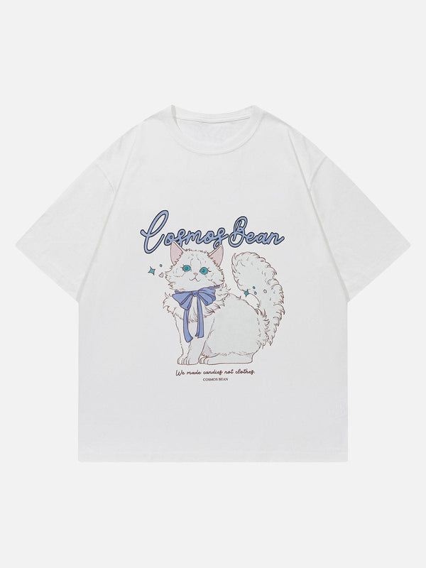 Cartoon Cute Cat Print Tee