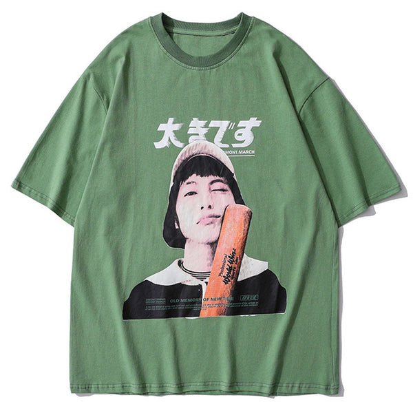 WLS Japanese Baseball Girl Graphic Oversized Tee